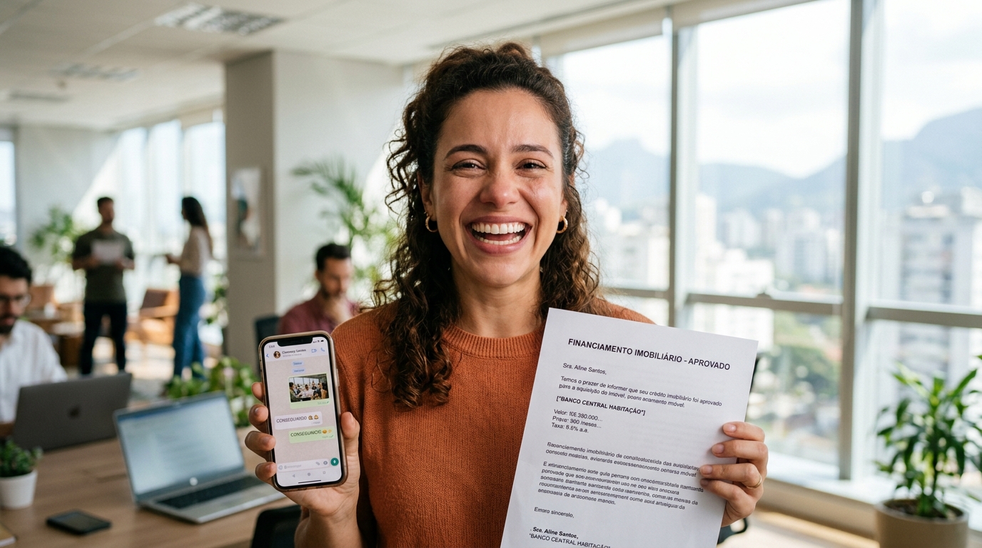 Cliente recebendo a carta de crédito aprovada